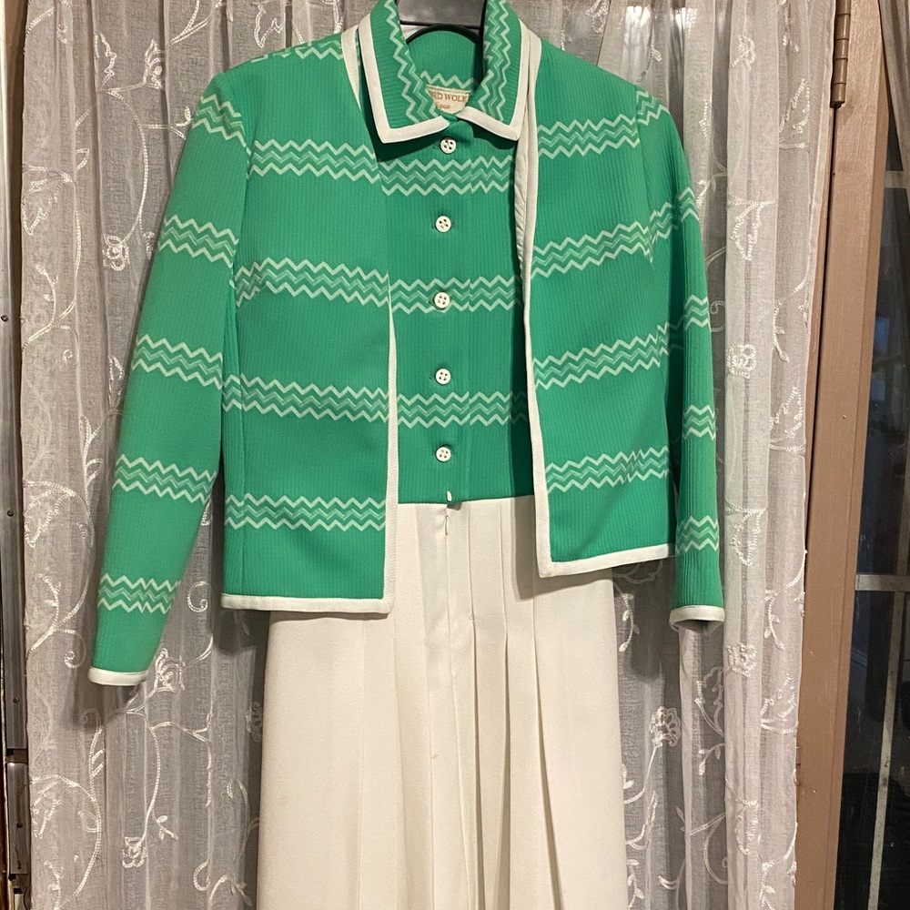 Vintage Green & White Knit Blazer Jacket by St. John